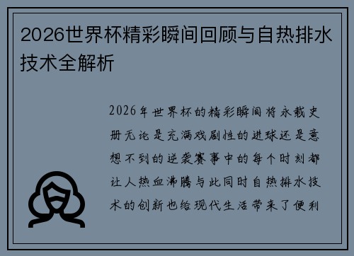 2026世界杯精彩瞬间回顾与自热排水技术全解析