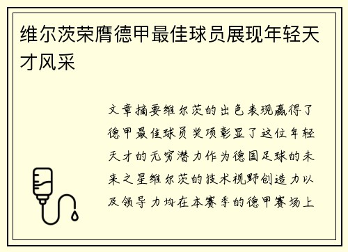 维尔茨荣膺德甲最佳球员展现年轻天才风采 维尔茨荣膺德甲最佳球员展现年轻天才风采